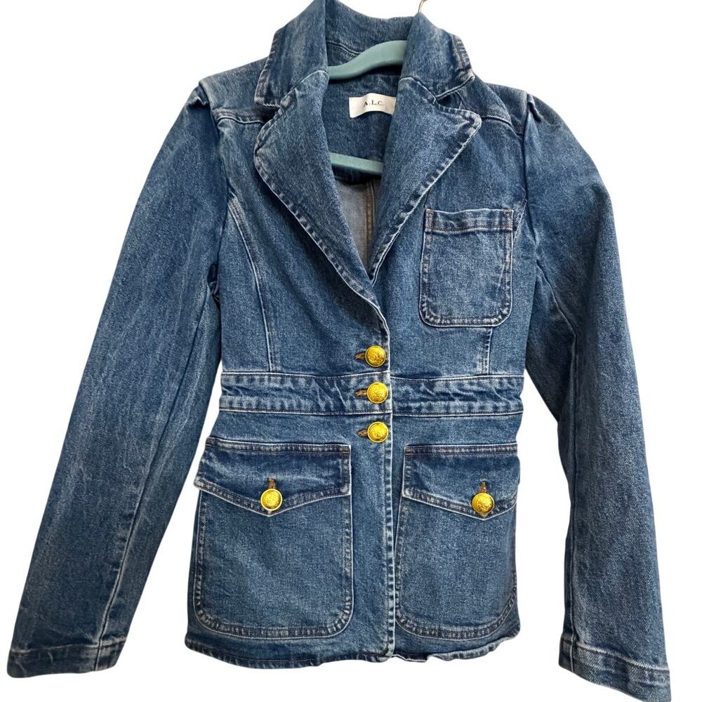 A.L.C. Amelia Denim Blazer Gold Button Fitted Jacket Designer Size 4
